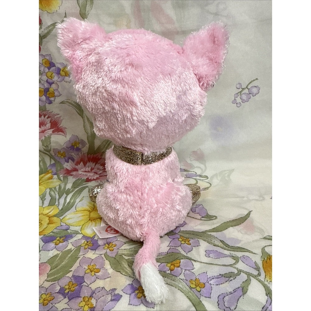 Ty Beanie Boo Fiona Pink Cat Plush Glitter Ears Paws 6" Stuffed Animal - Picture 3 of 5